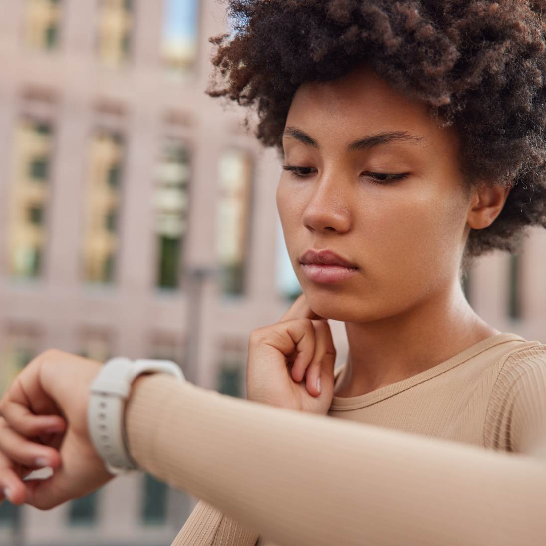 Woman using smartwatch